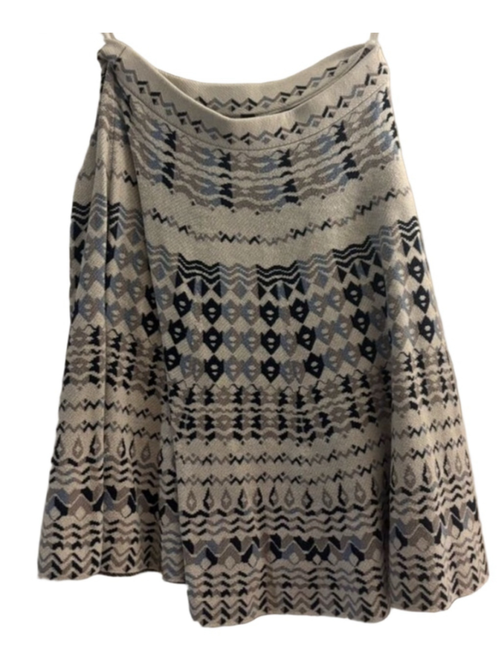 BCBGMAXAZRIA Geometric Aztec Knit Skirt Ivory Navy S
